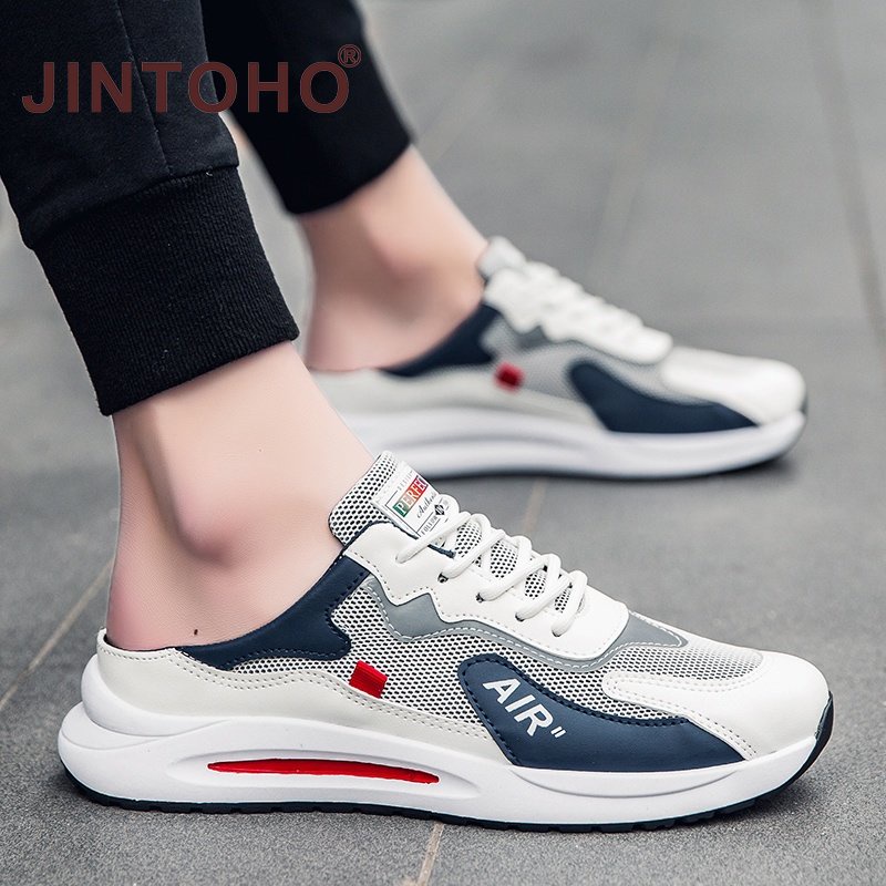 JINTOHO Summer Lazy Half-slippers Men Fashion Outside Canvas Sandals Personality Slippers Men