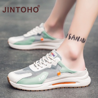 JINTOHO Summer Lazy Half-slippers Men Fashion Outside Canvas Sandals Personality Slippers Men #4