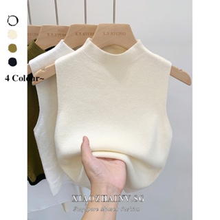 Xiaozhanv Korean Knit Sleeveless Vest women clothes Half High Neck Slim Tank Top tops