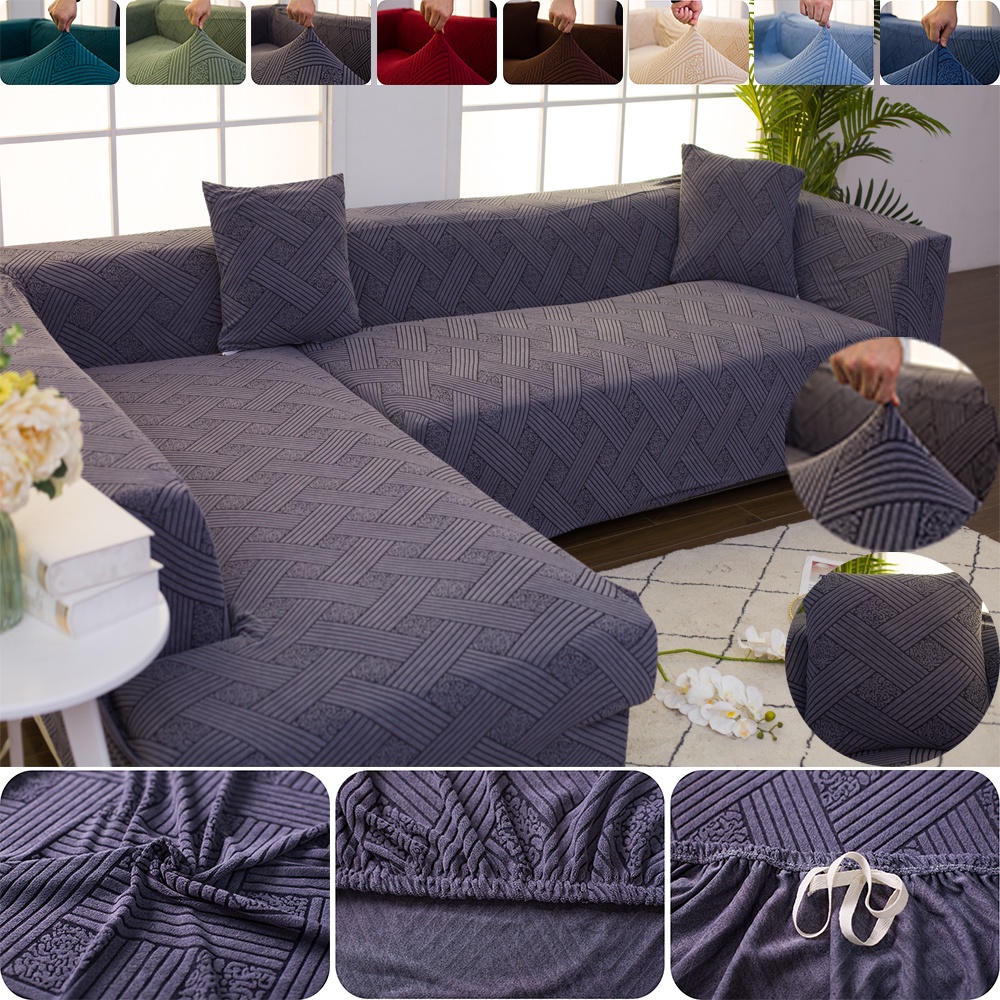 [PH STOCK & COD] Thick Sofa Cover Stretchable Plush Jacquard Craft Regular L Shape 1/2/3/4-seater
