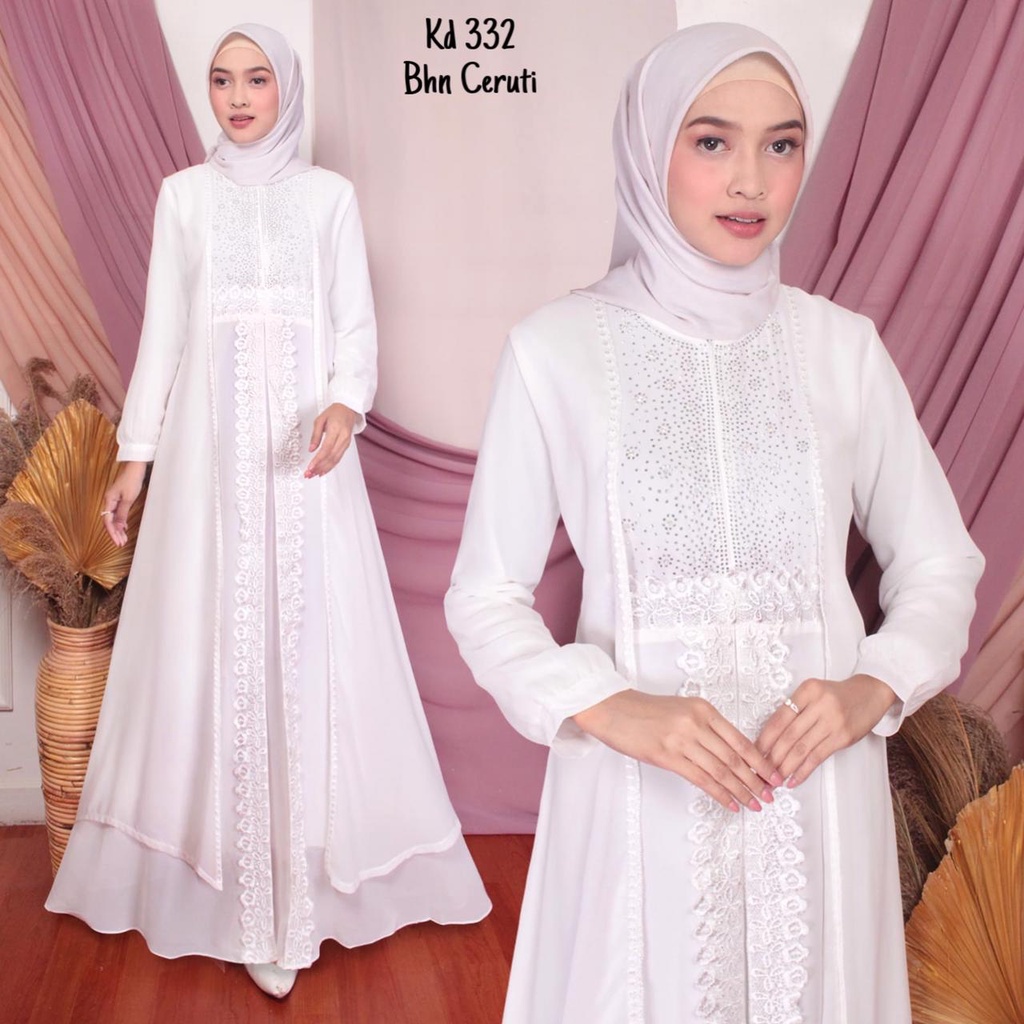 PUTIH Chianoz Luxury White Robe Mira Dress Lace Brocade Dress Eid Umrah ...
