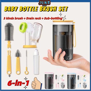 6 In 1 Yotime Home Travel Infant Silicone Bottle Brush Set Multifunctional Portable Drainage Rack Cleaning Nipple Suction Brush - Travel Essentials #0