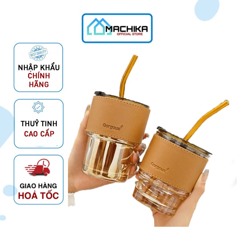 Gorgous glass cup with lid, straw and holster Machika - CNBD | Shopee ...