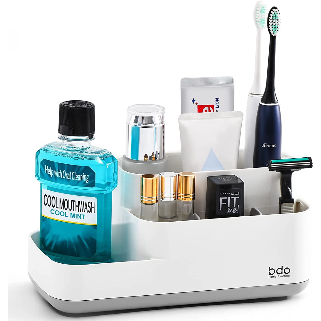 GreenFriend White Plastic Toothbrush Holder with 5 Holes for Bathroom Organizer , Tooth Brush Holder Stand for Bathroom, Comb and Toiletries Holder Bathroom Countertop for Vanity/Bathroom Counter Sink, Bathroom Accessories
