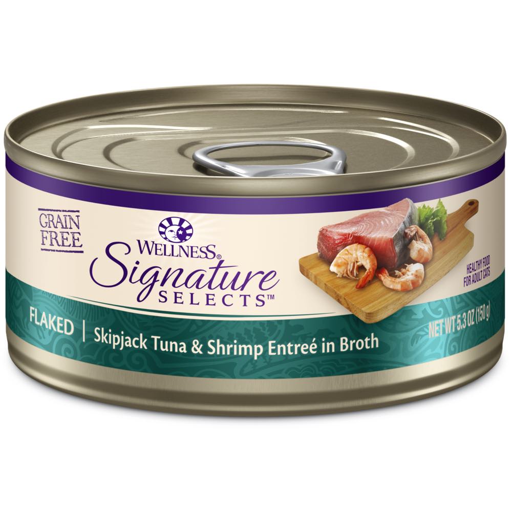 20% OFF: Wellness CORE Signature Selects Flaked Skipjack Tuna & Shrimp Grain-Free Canned Cat Food 5.3oz