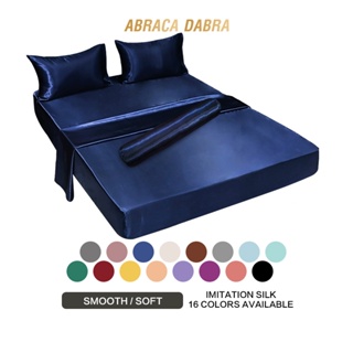 Abraca Dabra Fitted Bedsheet Artificial Cooling Soft Plain Silk Bed Sheet with Elastic rubber Pillow case bolster case Single Super single Queen King Pillowcase
