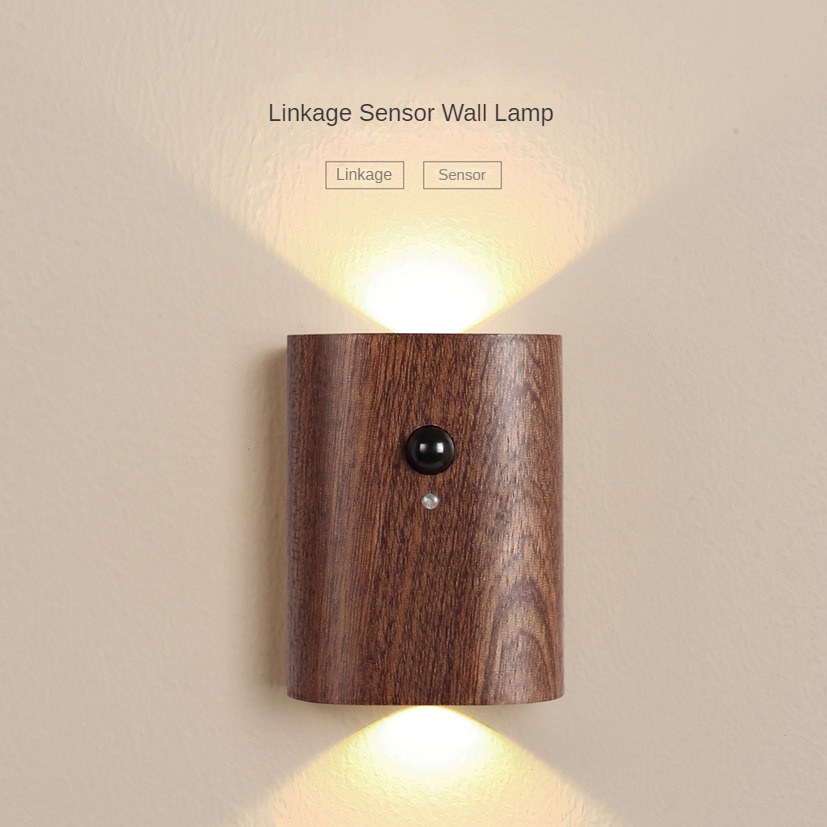 Linkage motion sensor wall lamp wooden human body sensor night light USB charging corridor wall lamp