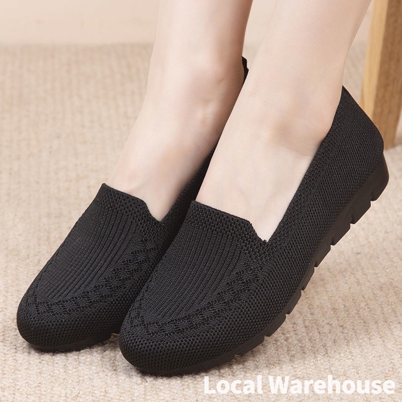 (With Box)Black Soft Classic Breathable Knitted Cute Casual Boat Shoes For Women and Mom