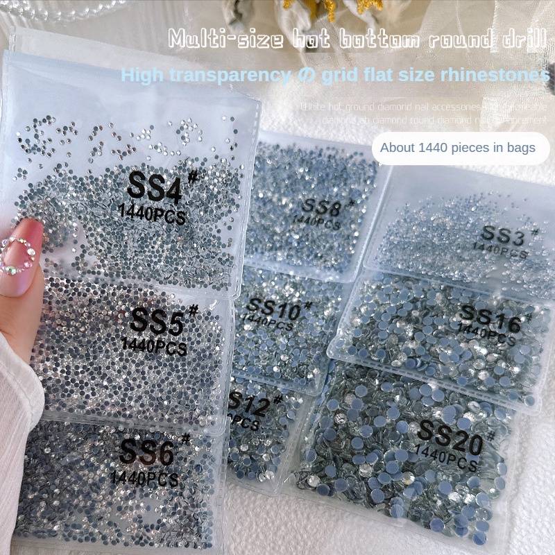 1440PCS Grid Flat Rhinestone Nail Art Jewelry / Multi-spec hot bottom round manicure diamond jewelry