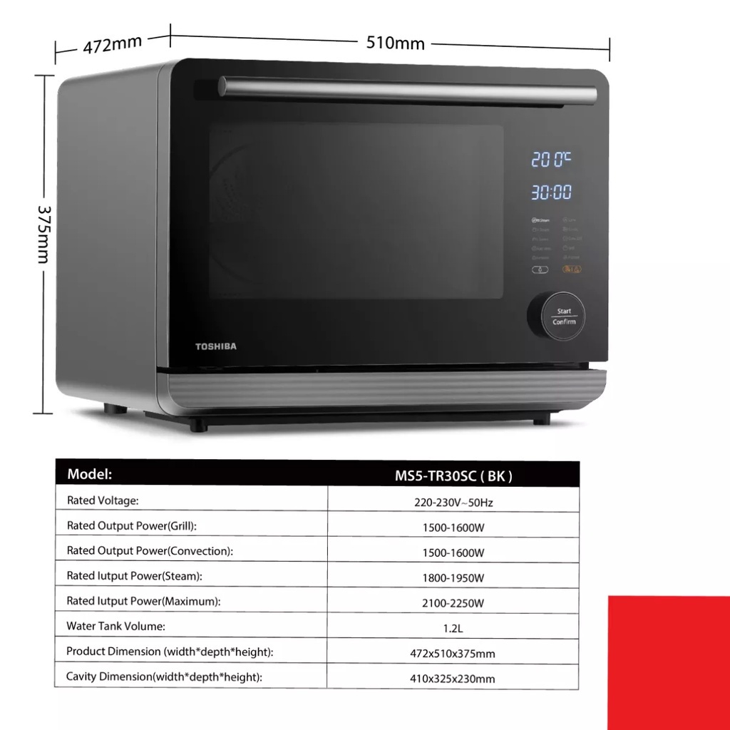 Toshiba Steam Oven MS5-TR30SC, Toshiba, Introducting the Toshiba Steam  Oven MS5-TR30SC with huge capacity multi-functional steam oven designed  with contemporary aesthetics. Zero Steam, By BEST Denki Singapore