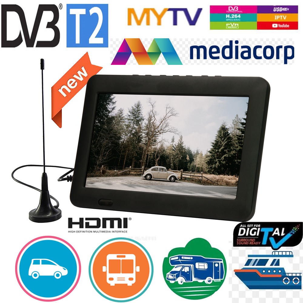 LEADSTAR 8 Inch Digital Mini Television Portable TV With DVB-T2 ISDB-T ATSC-T Tuner Decoder 12V Input EU Plug 110-220V D8