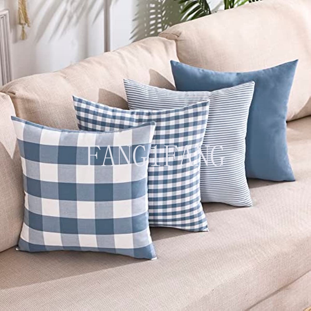 4 Pcs Light Blue Pillow Covers Farmhouse Plaid Throw Pillows 45*45cm/30*50cm Spring Summer Blue Dec