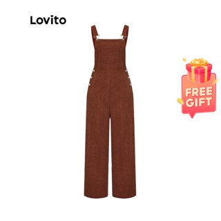 Lovito Casual Plain Pocket Button High Waist Corduroy Jumpsuits for Women L45LD052 (Mocha Brown)