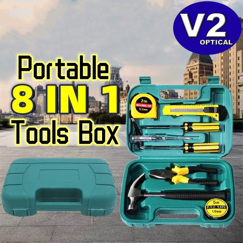 8 In 1 Hardware Toolbox Set Household Tool Set DIY Portable Manual Set Tool Hand Tool Kit Car Home Repair Box Tool Box