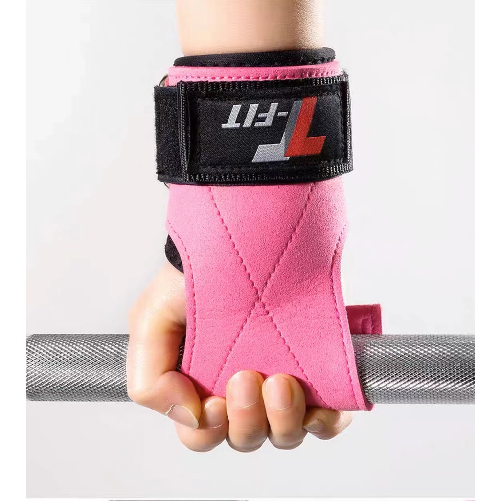 Fitness Gloves Palm Protector Men Women Cowhide Anti-Slip Auxiliary Hard Pull Wristband Gym Exercise