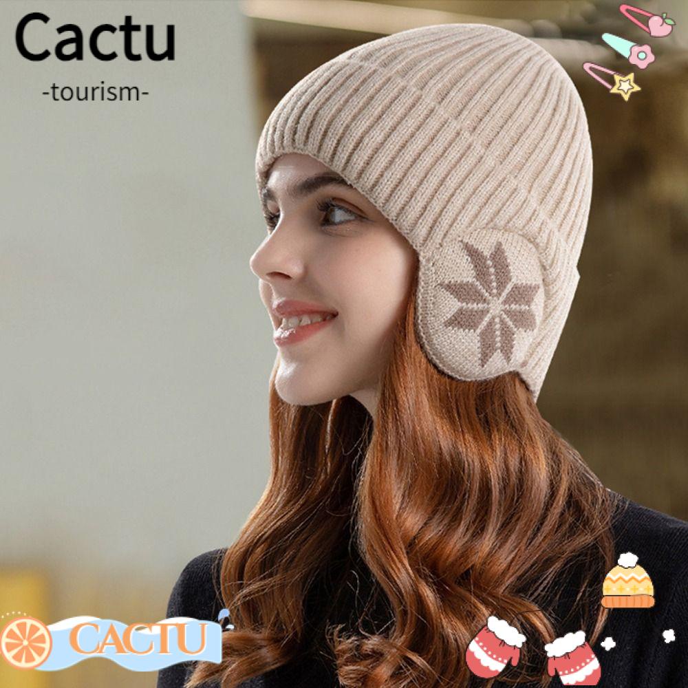 CACTU Plain Hats, Soft Plush Windproof Knitted Hat, Casual Thickened Ski Beanie Hat Winter