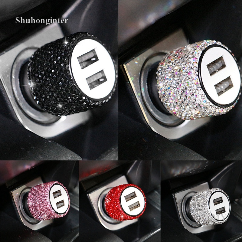 Shuhonginter1pc Bling USB Car Charger 5V 2.1A Dual Port Fast Adapter Pink Car  Decor Car Styling Diamond Car Accessories Interior for Woman Shopee  Singapore