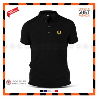 Polo T-Shirt Sulam Freds Perrys Design Logo Emas Gold Baju Lelaki Cotton Embroider Fashion Baju Lelaki Streetwear