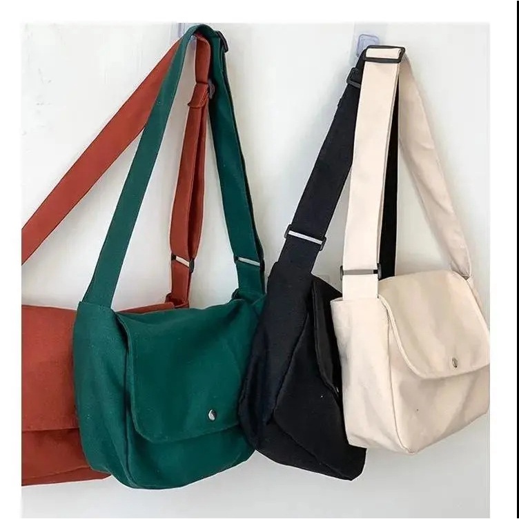 Canvas Bag Korean Version Casual All-Match Simple Shoulder Messenger Bag  Men Women School Bag | Shopee Singapore