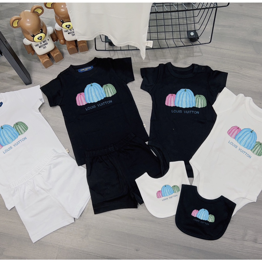 With Brandtag】L.V. Newborn Baby Clothes size59-150 Cotton Short Sleeve  T-shirt and Pants Baby Romper with bib Premium Brand Girl Boy Birthday  Party High Quality Clothes Gift