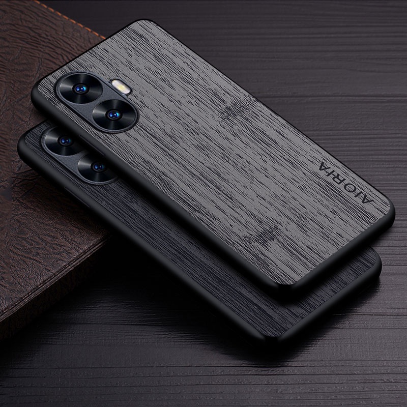 Case for Realme C55 coque bamboo wood pattern Leather phone cover Luxury funda for realme c55 cas