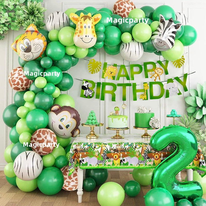 100pcs Jungle Safari Theme Balloon Garland Arch Kit Animal Palm Leaves Birthday Banner Baby Shower