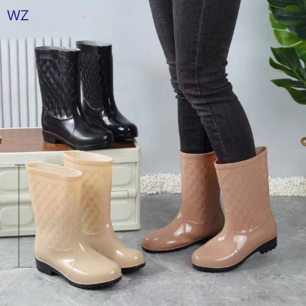Women's mid-calf rain boots, Korean style waterproof, non-slip, wear-resistant rain boots