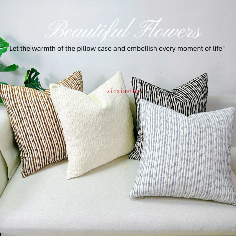 Minimalist Chenille Throw Pillow Case18x18,Soft Large Belly Yarn Striped Cushion Cover Homestay Sofa