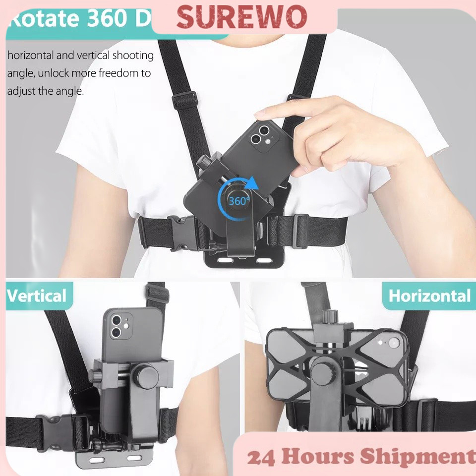 Phone Chest Strap Mount GoPro Chest Harness Holder for VLOG/POV Chest Mount for cellphone