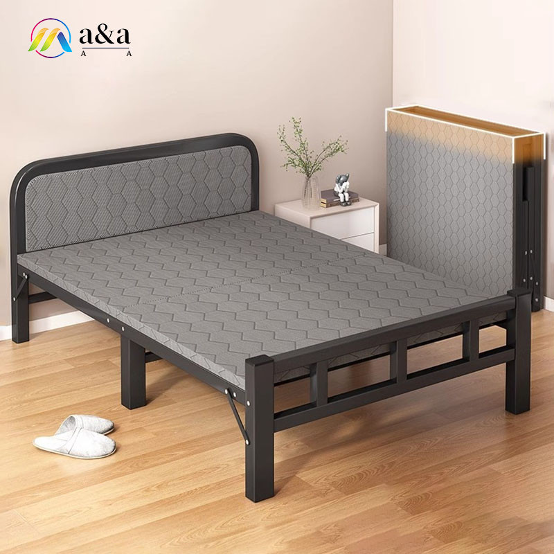Metal Foldable Frame Bed Folding Bed Portable Office Double/Single Bed Bedroom Furniture Bed