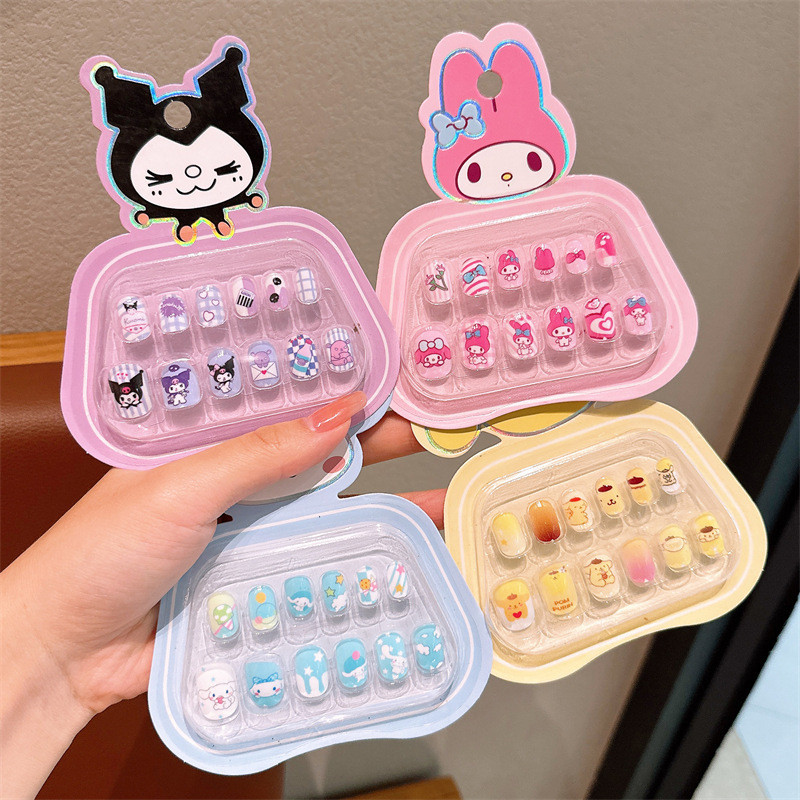 kuromi nail sticker fake nail set with glue Children Kuromi Soft Fake Nail Stickers Baby Manicure Pa