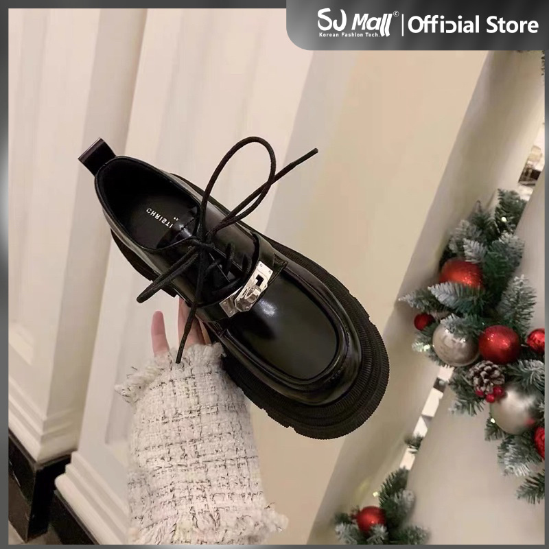 SJMALL - Korean Maryjane Ankle Boots - leather rubber black shoes - light weight soft lace up breath
