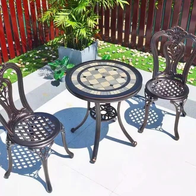 Bộ bàn ghế ban công ngoài trời Nhôm đúc đẹp Bàn ghế sân vườn ngoài trời mặt đá gốm Bộ bàn ghế - HP35