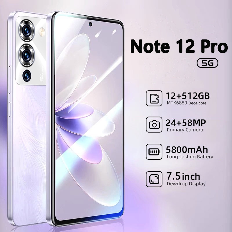 11.11 SALE 【Bisa COD】HP NOTE 12 Pro HP Murah Cuci Gudang RAM 12GB+512GB Handphone android 4g/5g AMOL