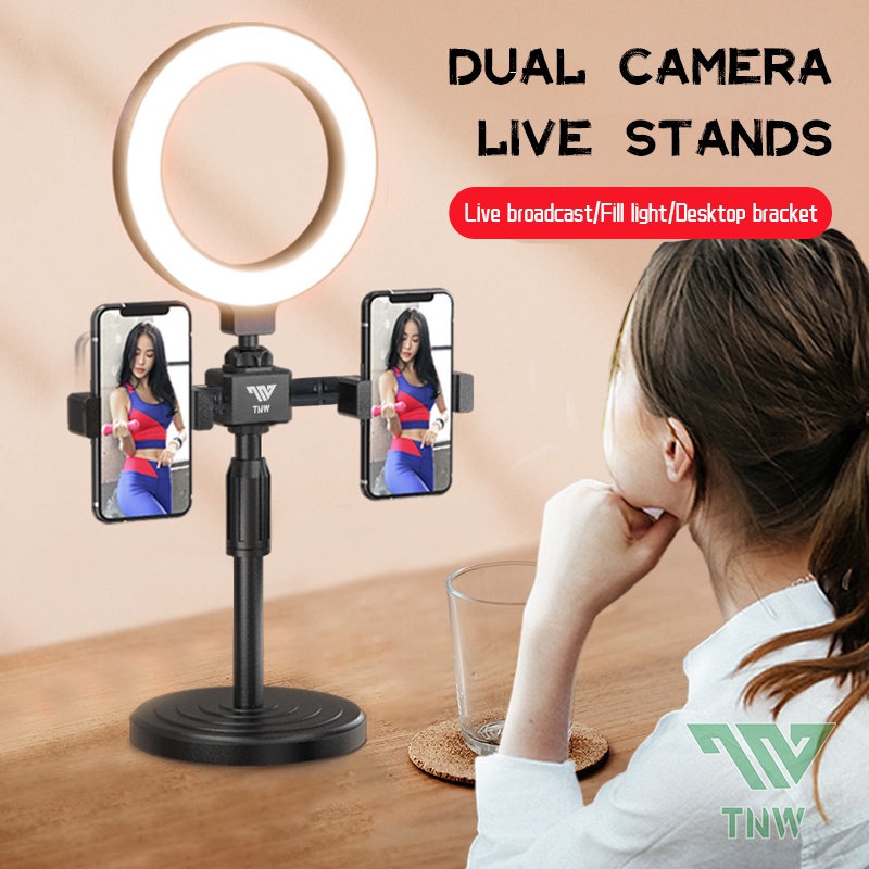 Ring light 6inch Dual Phone Stand For Vlogging with 3 different color fill lights beauty light