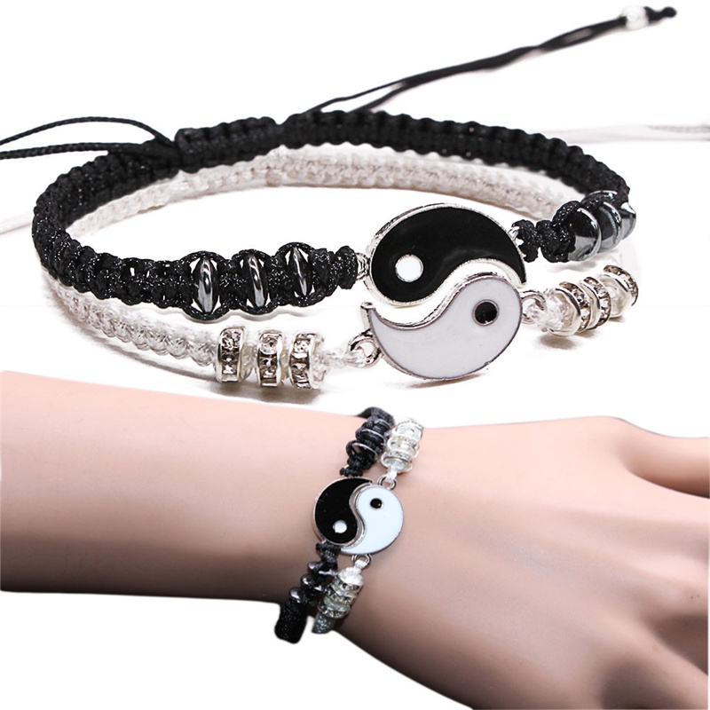 Valentines Gift 2Pcs Tai Chi Braided Couple Bracelet Friendship Hand-set with Diamonds Bracelet