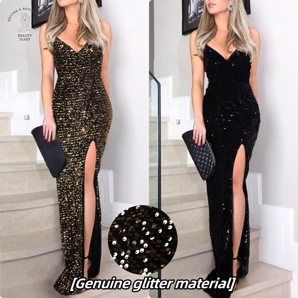 {Shipped From Manila+COD} Instagram Glitter Sequin maxi long Dress for Women| Sparkling Sleeveless B