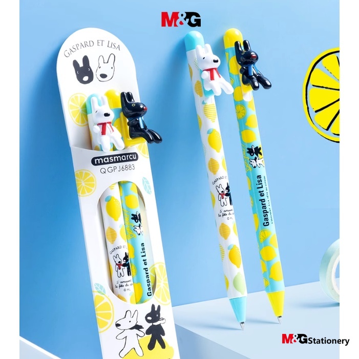 Set 2 Bút Bi Nhấn M&G 0.5 Sức Chứa Lớn Họa Tiết Viên Đạn Màu Đen Cho Học Sinh