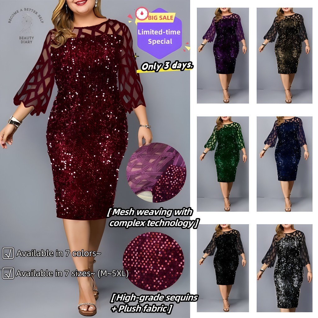 {Shipped From Manila+COD}Elegant Women Sequin Cocktail Dress Hanginang Dress Glitter Evening Gown Lu