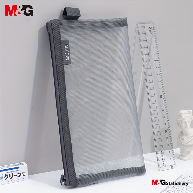 M&G Túi Đựng Bút Bằng pvc Trong Suốt Dạng Lưới Màu Xám Sức Chứa Lớn Có Khóa Kéo Nhỏ Gọn Cho Học Sinh M&G
