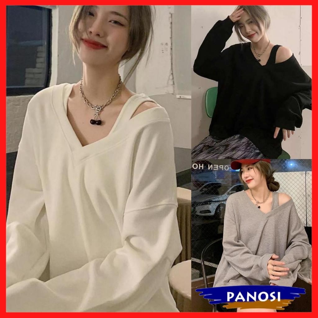 Áo nỉ sweater trễ vai form rộng áo kiểu nữ chất nỉ cotton đẹp áo thun nữ đẹp A128 PANOSI