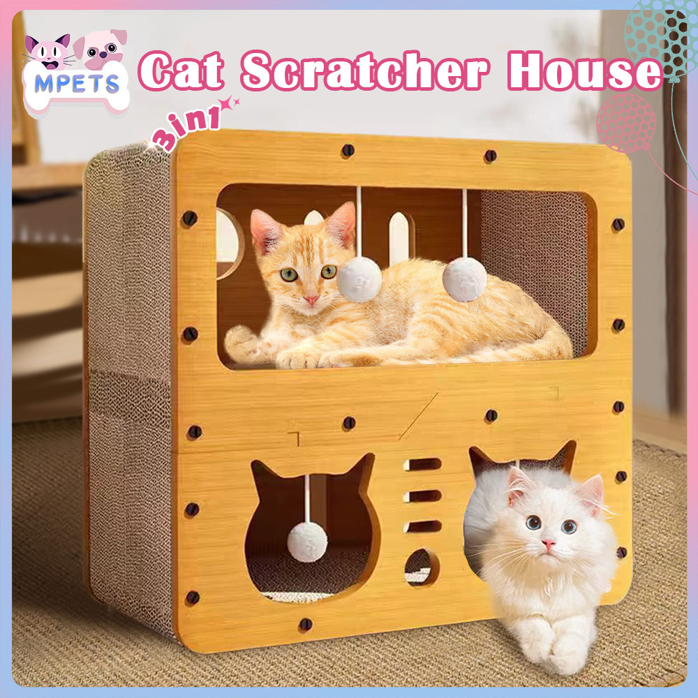 3IN1 Cat Scratcher House Board Wooden Extra Large Cat Villa Wear-resistant Cat Bed Cat Sleeping
