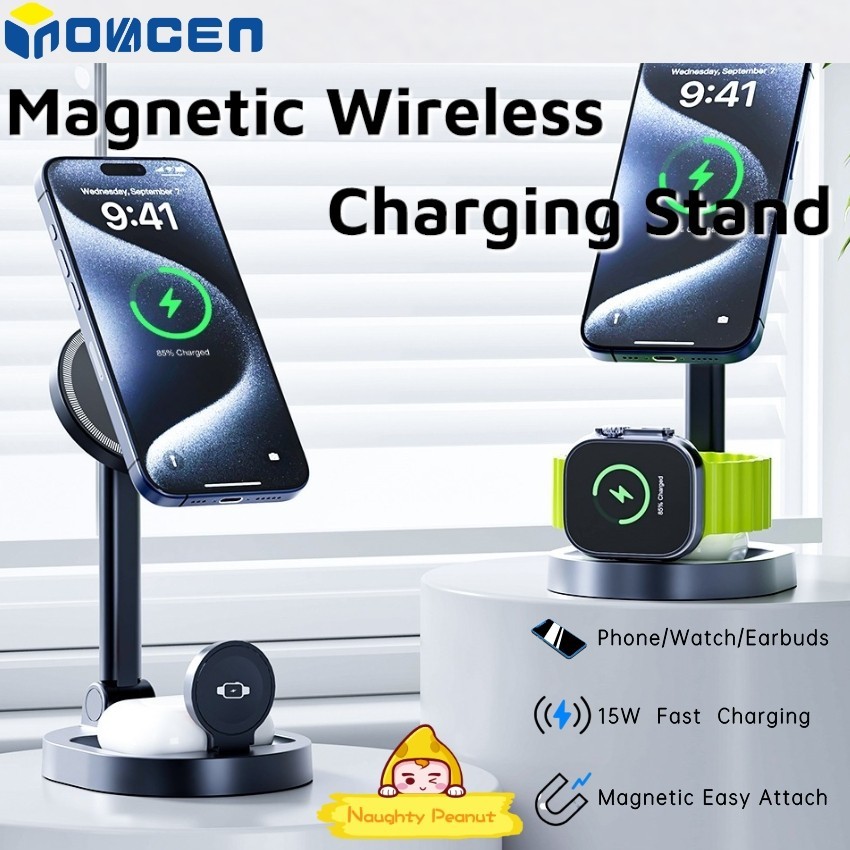 INOVAGEN 15W Fast Charging Magnetic Wireless Charging Station;Phone,SmartWatch,Earbuds Desk Charging
