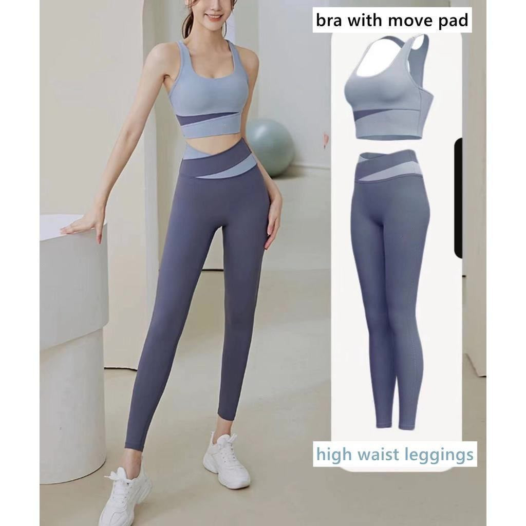 woman sports sets shockproof gathered fitness bra Yoga suit tights leggings hip lifting pants
