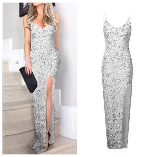 Elegant evening gown White Js Prom Glitter Sequin Cocktail Dress Sexy Elegant Glam Long Evening Gown