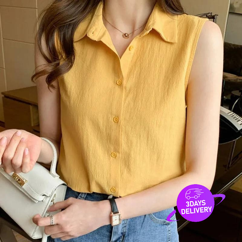 Chiffon Blouses for Women's Casual Polo Collar Vest Shirt Summer New Casual Versatile Sleeveless Top