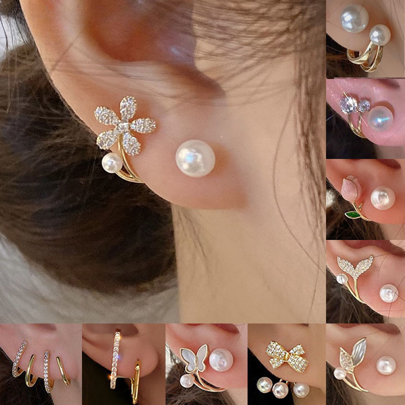 Pearl Zircon Elegant Earrings for Women Tulps Earring Hypoallergenic Fashion Jewelry Accessories