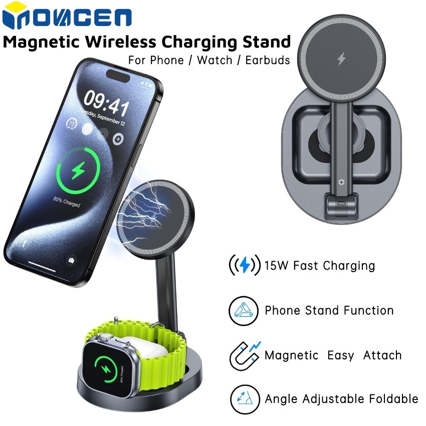 INOVAGEN Magnetic Wireless Charging Stand 15W Fast Charging Station;Alloy Magnetic Attach Desk Holde