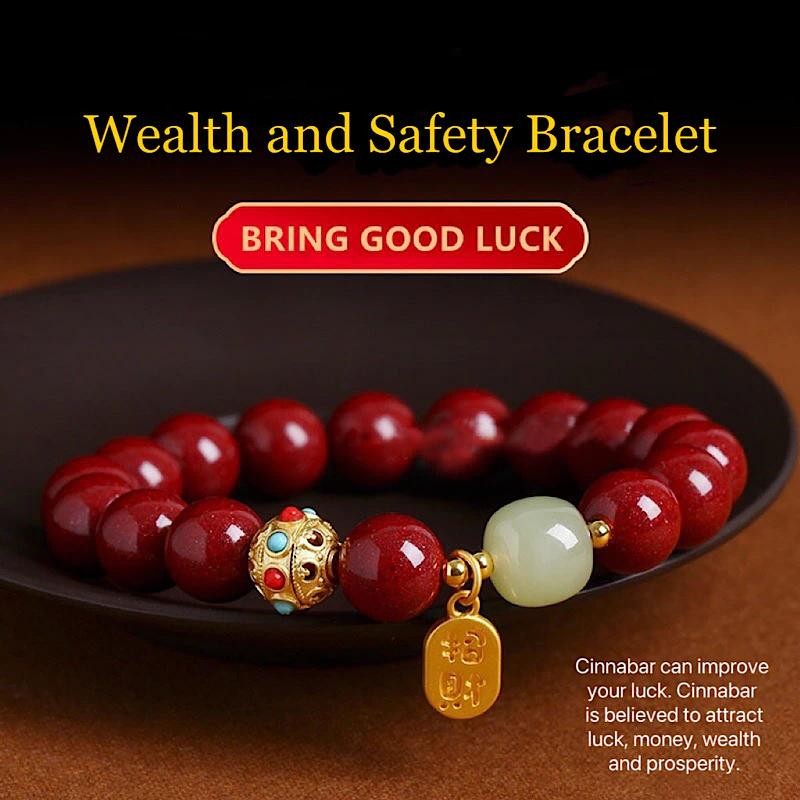 2026 Bring Wealth Safety Bracelet Cinnabar Bead Bracelet Female Hetian Jade Lucky Charm Bracelet