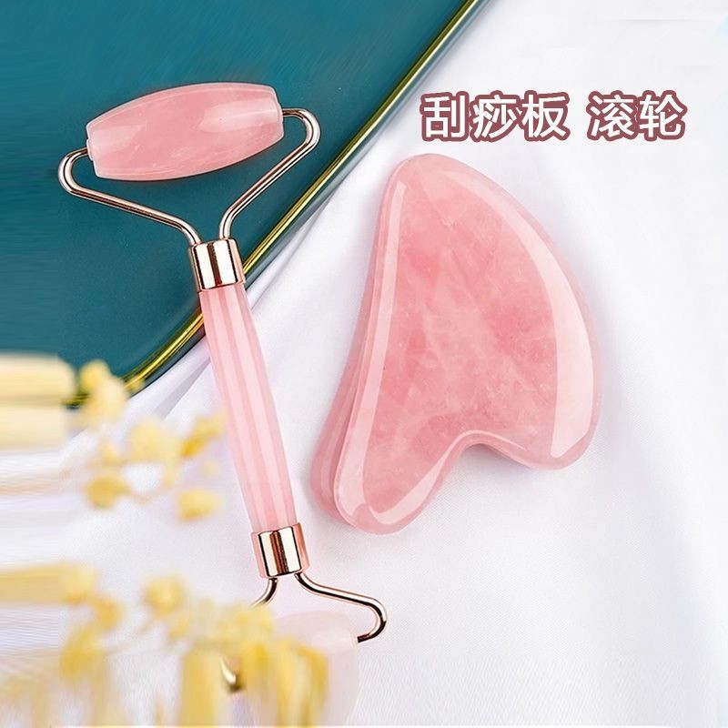 Facial Massager Roller Pink Crystal Natural Jade Manual Jade Roller Lifting Firming Beauty Tool Roller Ball 3LNN